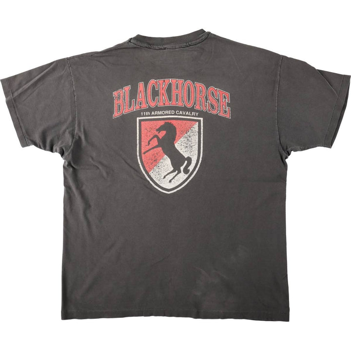 80'S Hanes BEEFY-T Blue Tag BLACKHORSE Print T-Shirt Made in USA Men's XL Equivalent Vintage cotton black type Vintage Second Hand