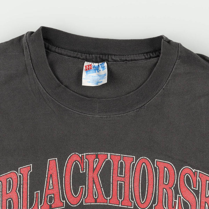 80'S Hanes BEEFY-T Blue Tag BLACKHORSE Print T-Shirt Made in USA Men's XL Equivalent Vintage cotton black type Vintage Second Hand