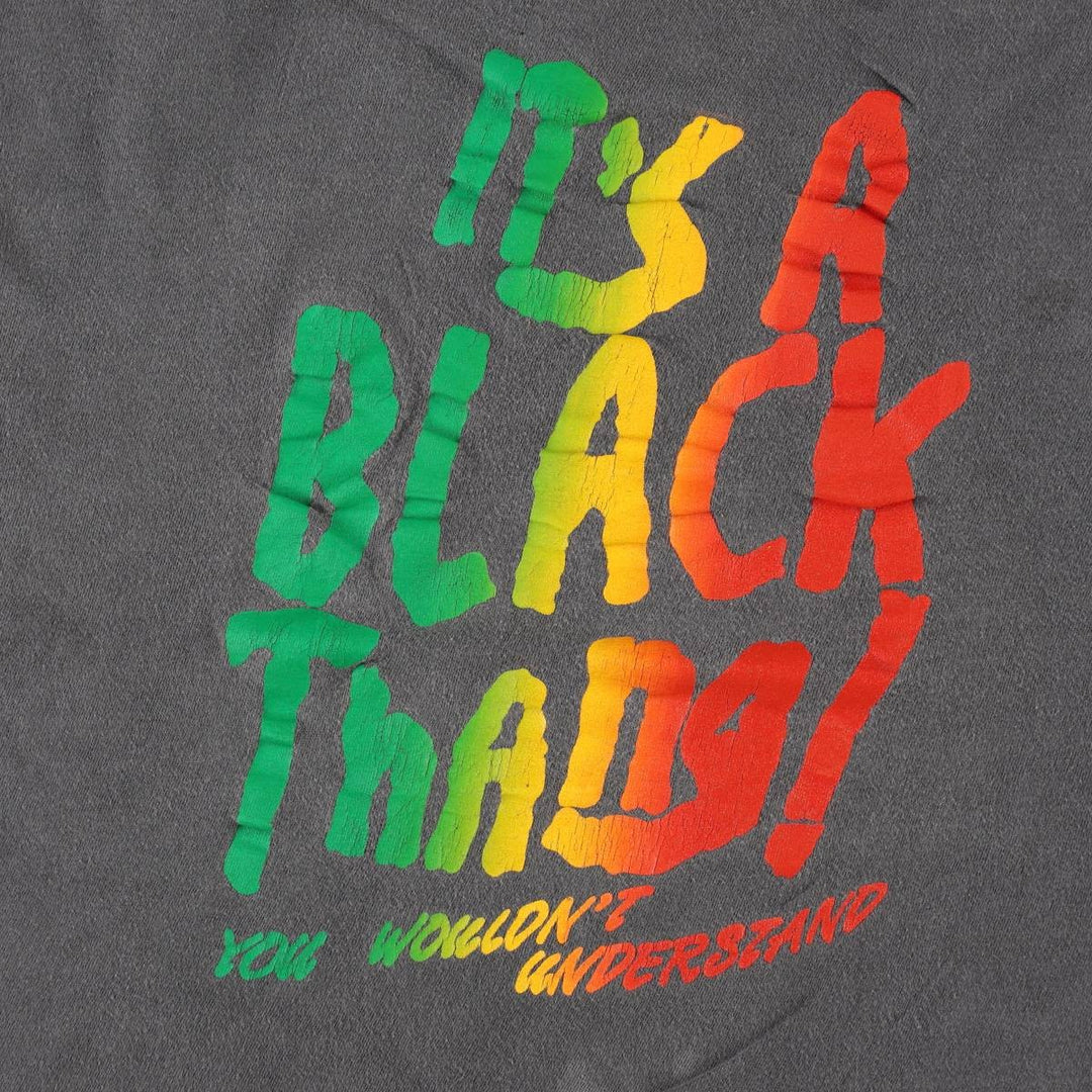90'S "It's a Black Thang" Print T-Shirt, Men's XL equivalent, Vintage unclear Charcoal Vintage Second Hand