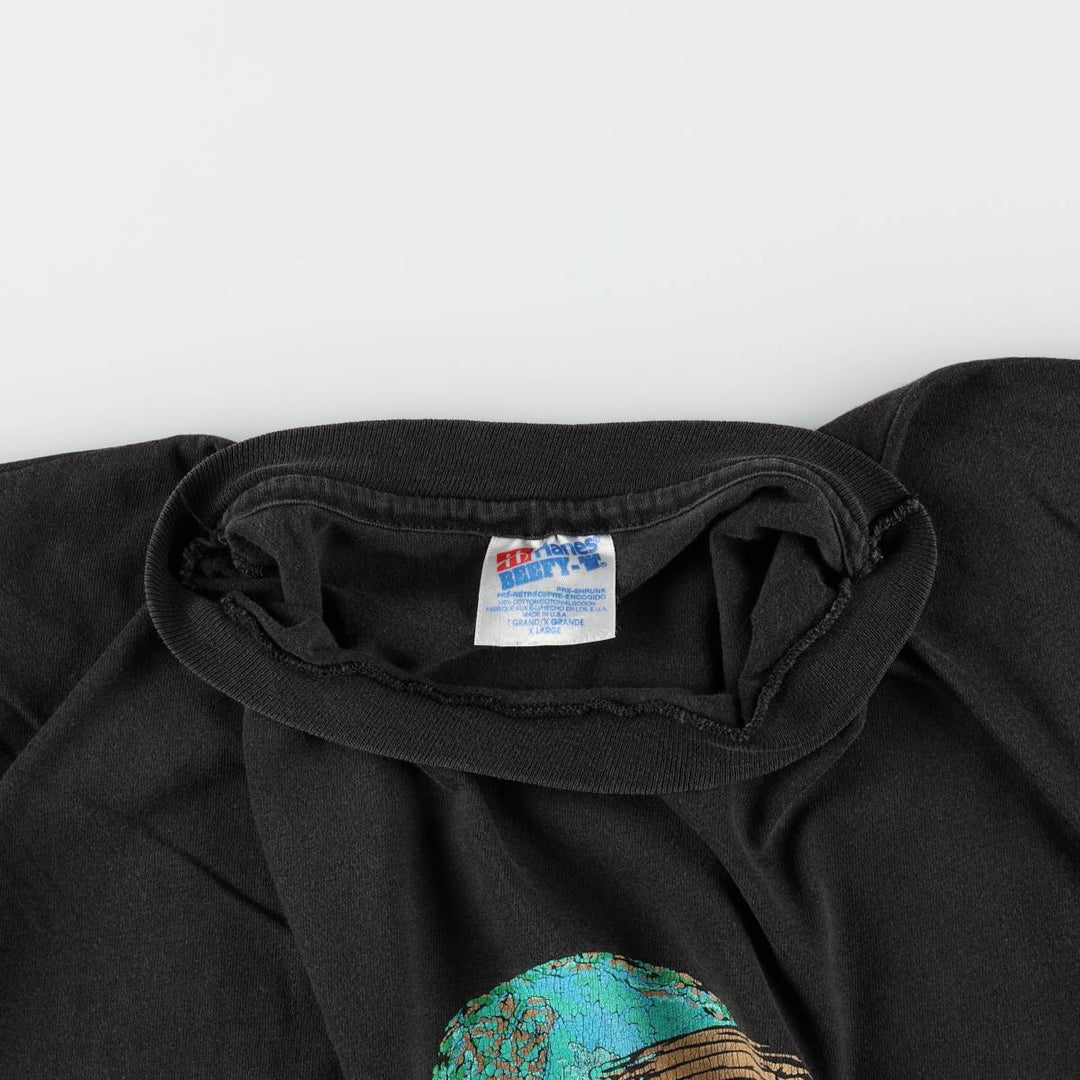 90'S Hanes BEEFY-T Printed T-shirt Made in USA Men's XL Vintage cotton black type Vintage Second Hand