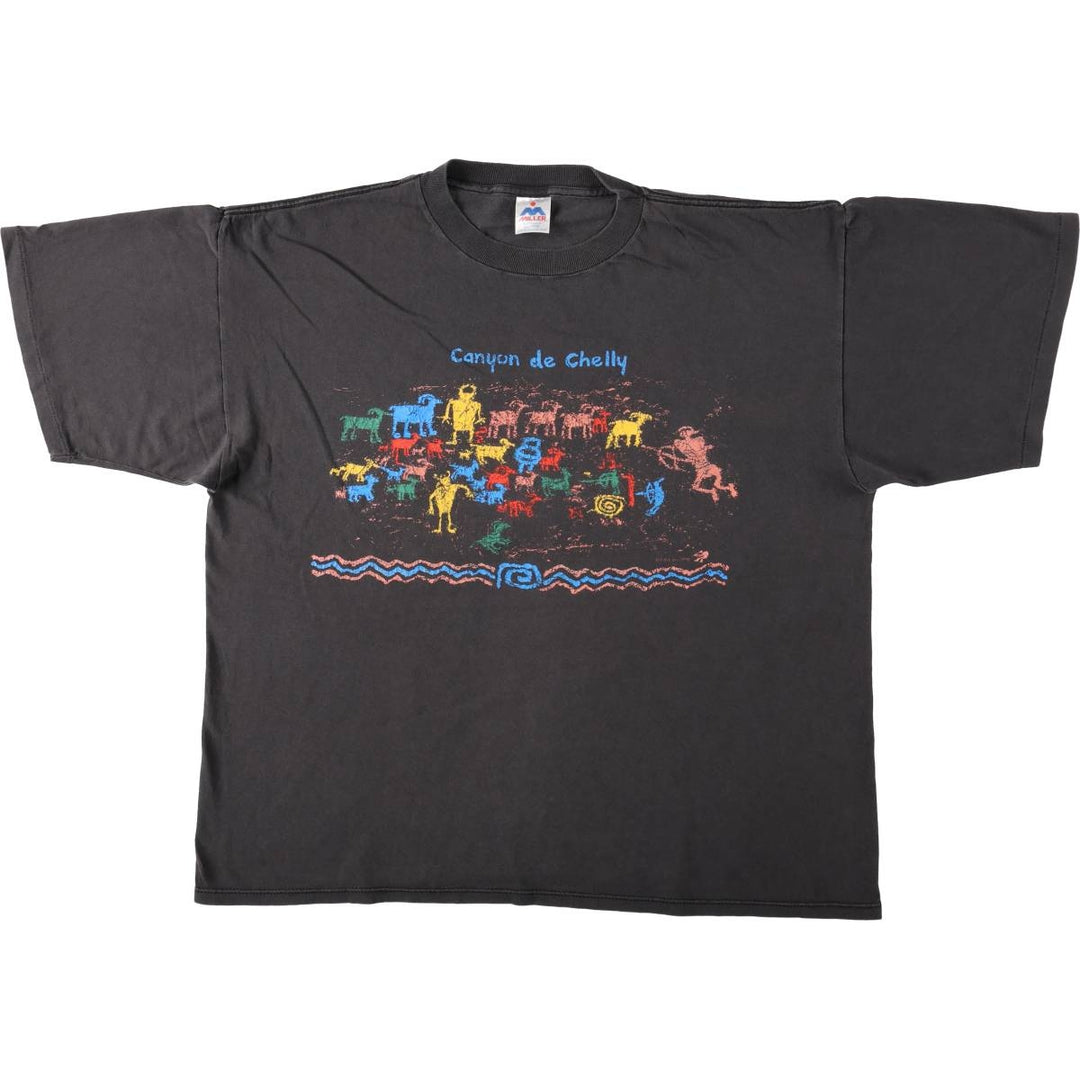90'S Miller Print T-Shirt, Made in USA, Men's XXL equivalent, Vintage cotton black type Vintage Second Hand