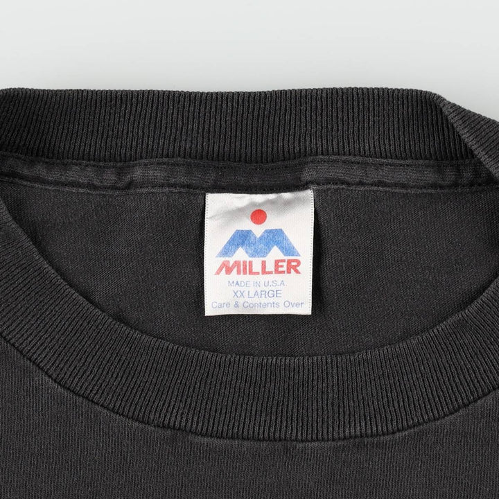 90'S Miller Print T-Shirt, Made in USA, Men's XXL equivalent, Vintage cotton black type Vintage Second Hand