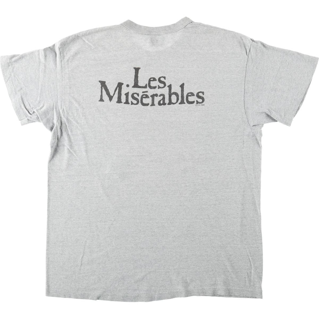 80'S Hanes Poly-Cotton Blue Tag Les Miserables Print T-Shirt, Made in USA, Men's XL Equivalent, Vintage cotton gray type Vintage Second Hand