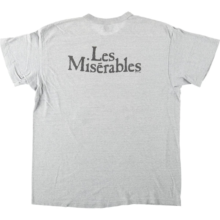 80'S Hanes Poly-Cotton Blue Tag Les Miserables Print T-Shirt, Made in USA, Men's XL Equivalent, Vintage cotton gray type Vintage Second Hand
