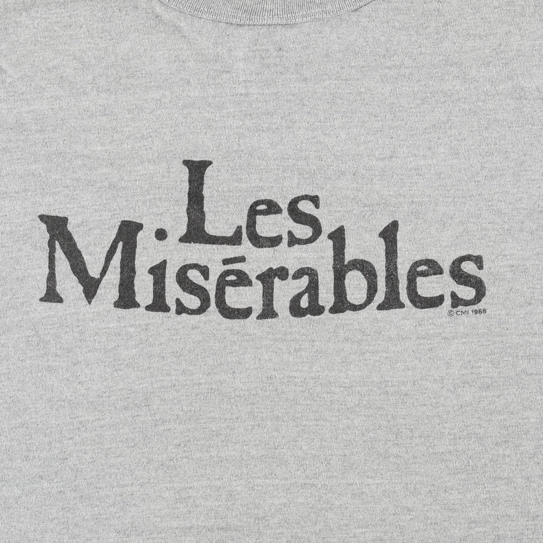 80'S Hanes Poly-Cotton Blue Tag Les Miserables Print T-Shirt, Made in USA, Men's XL Equivalent, Vintage cotton gray type Vintage Second Hand