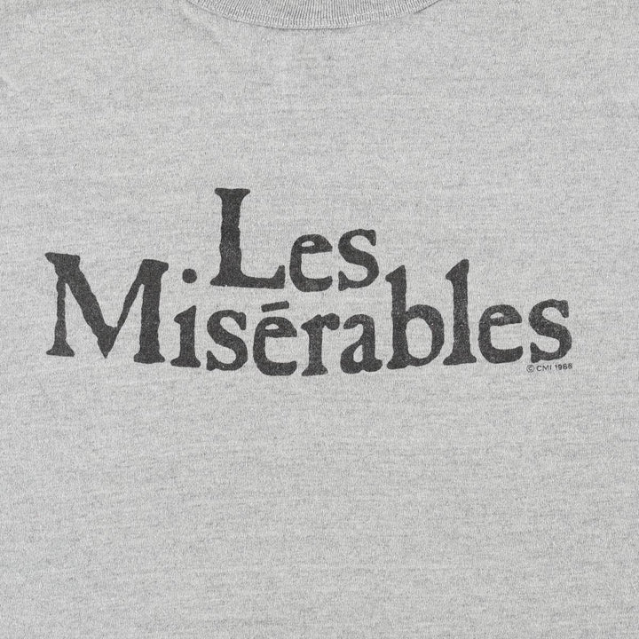 80'S Hanes Poly-Cotton Blue Tag Les Miserables Print T-Shirt, Made in USA, Men's XL Equivalent, Vintage cotton gray type Vintage Second Hand