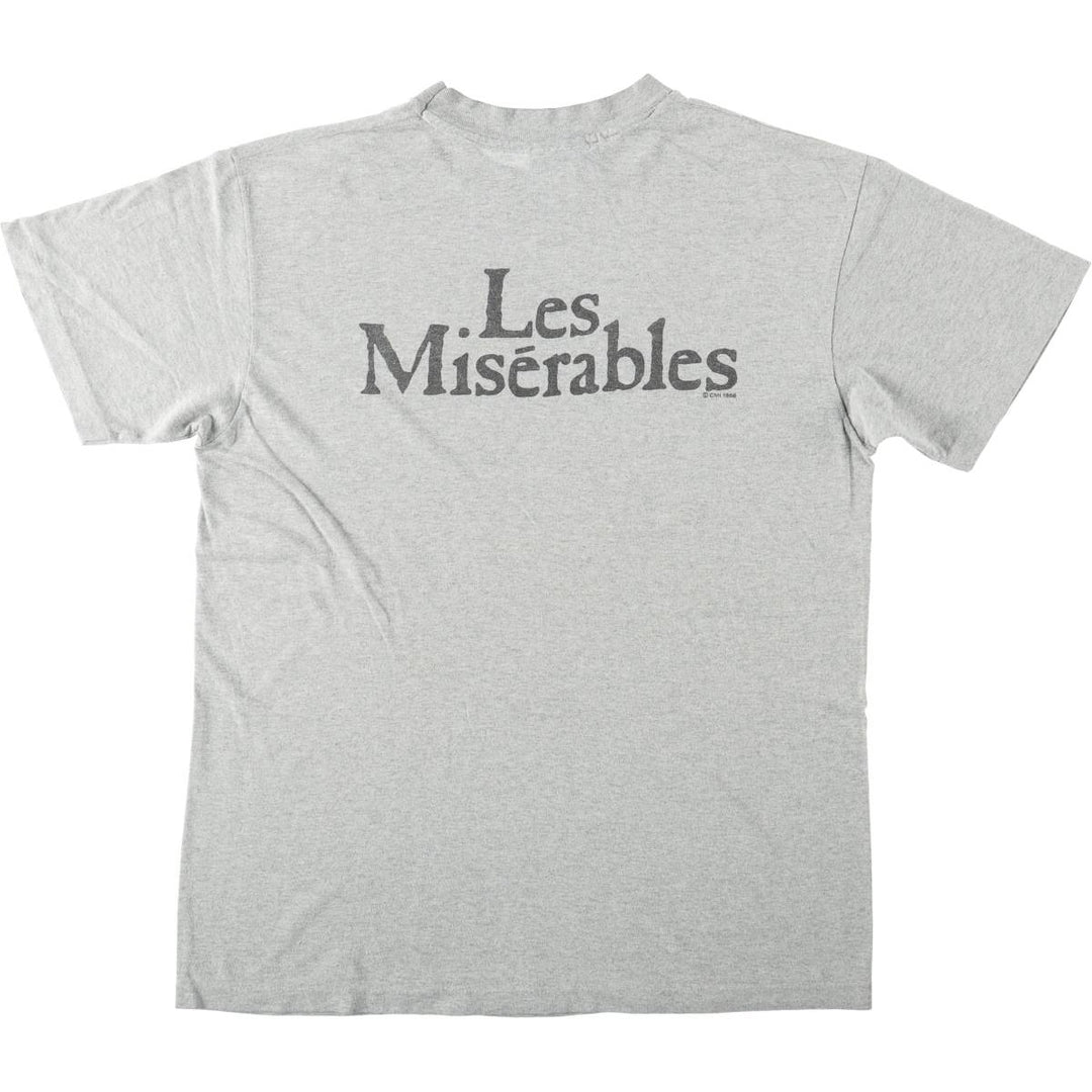80'S Hanes Poly-Cotton Blue Tag Les Miserables Print T-Shirt, Made in USA, Men's Size L (approx.), Vintage cotton gray type Vintage Second Hand