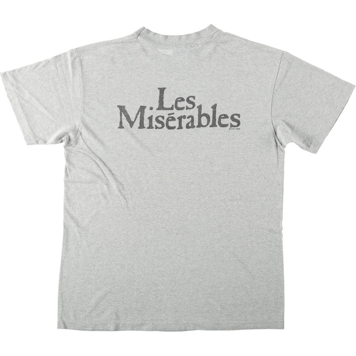 80'S Hanes Poly-Cotton Blue Tag Les Miserables Print T-Shirt, Made in USA, Men's Size L (approx.), Vintage cotton gray type Vintage Second Hand