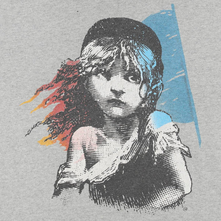 80'S Hanes Poly-Cotton Blue Tag Les Miserables Print T-Shirt, Made in USA, Men's Size L (approx.), Vintage cotton gray type Vintage Second Hand