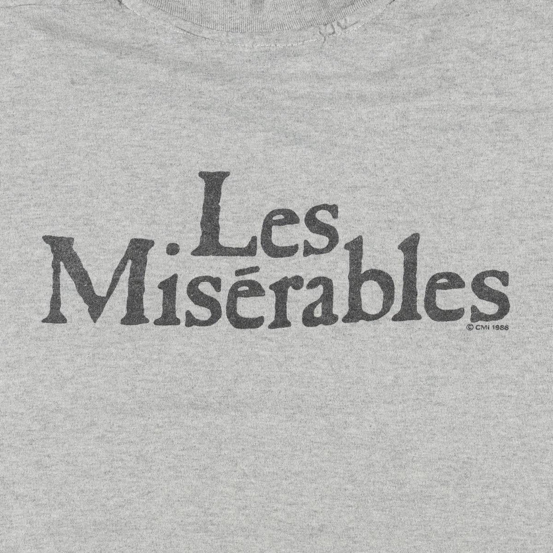 80'S Hanes Poly-Cotton Blue Tag Les Miserables Print T-Shirt, Made in USA, Men's Size L (approx.), Vintage cotton gray type Vintage Second Hand
