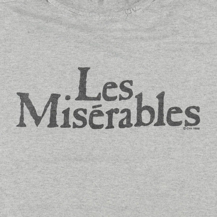 80'S Hanes Poly-Cotton Blue Tag Les Miserables Print T-Shirt, Made in USA, Men's Size L (approx.), Vintage cotton gray type Vintage Second Hand