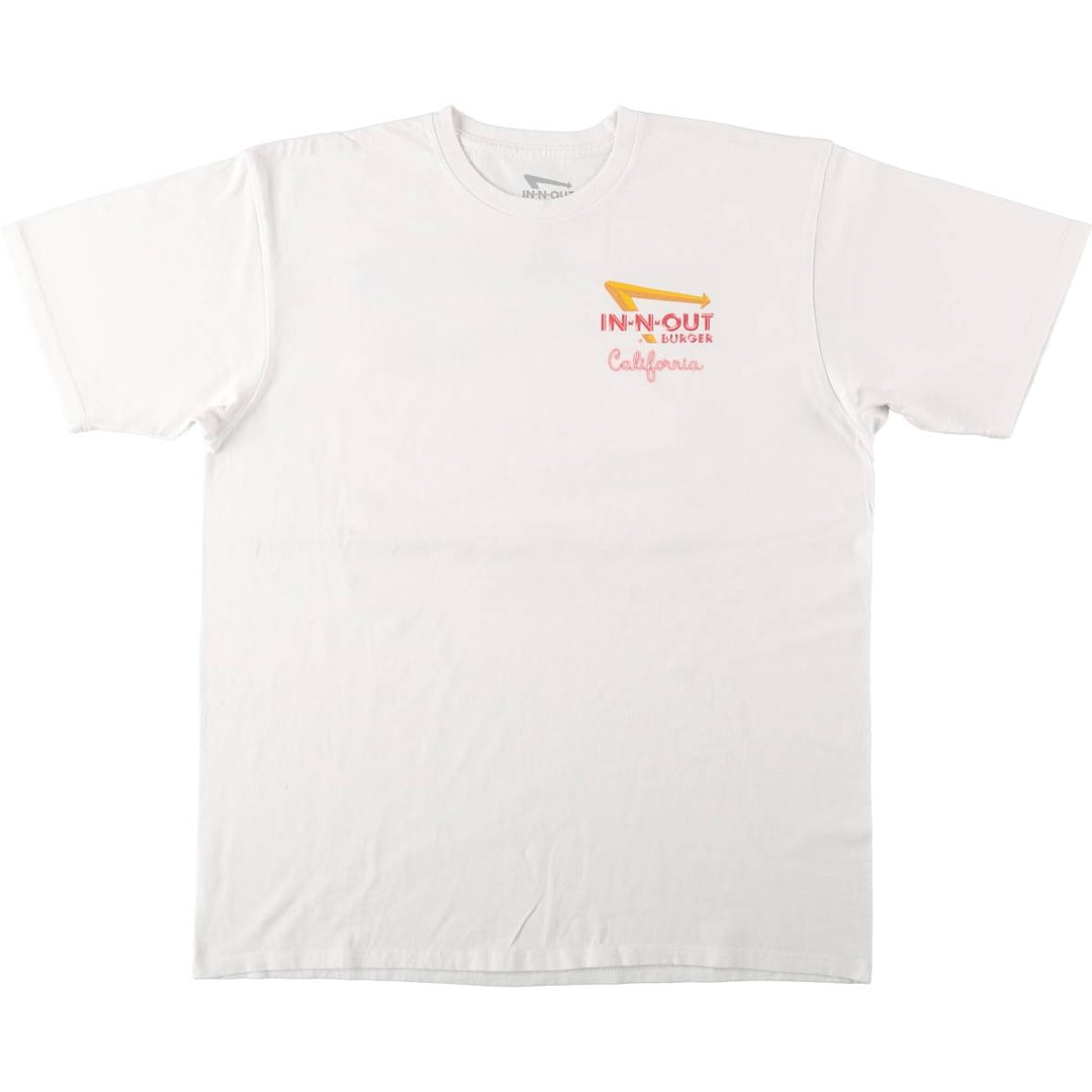 IN-N-OUT BURGER advertising T-shirt, made in the USA, men's size XL equivalent, double-sided print. cotton white type Vintage Second Hand