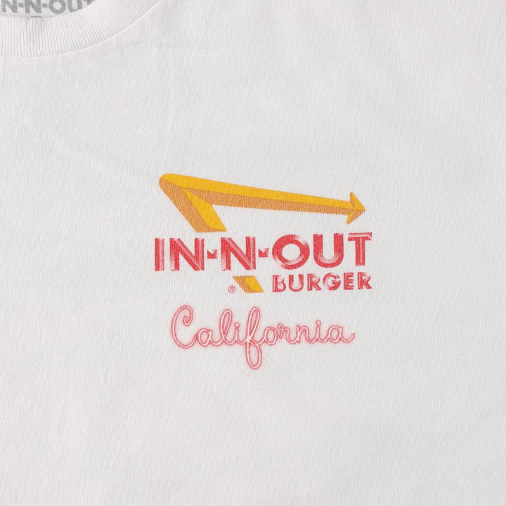 IN-N-OUT BURGER advertising T-shirt, made in the USA, men's size XL equivalent, double-sided print. cotton white type Vintage Second Hand