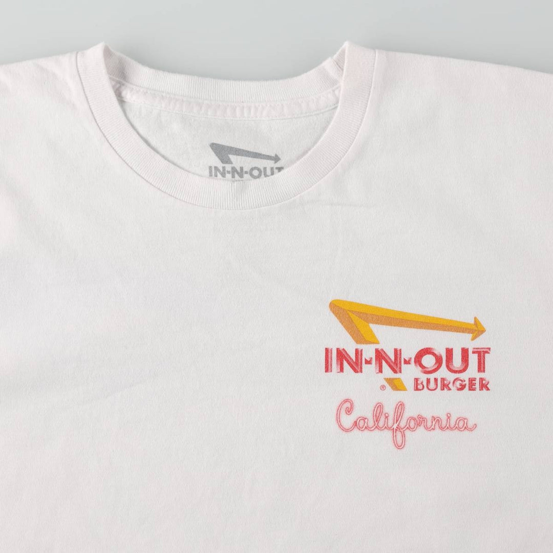 IN-N-OUT BURGER advertising T-shirt, made in the USA, men's size XL equivalent, double-sided print. cotton white type Vintage Second Hand