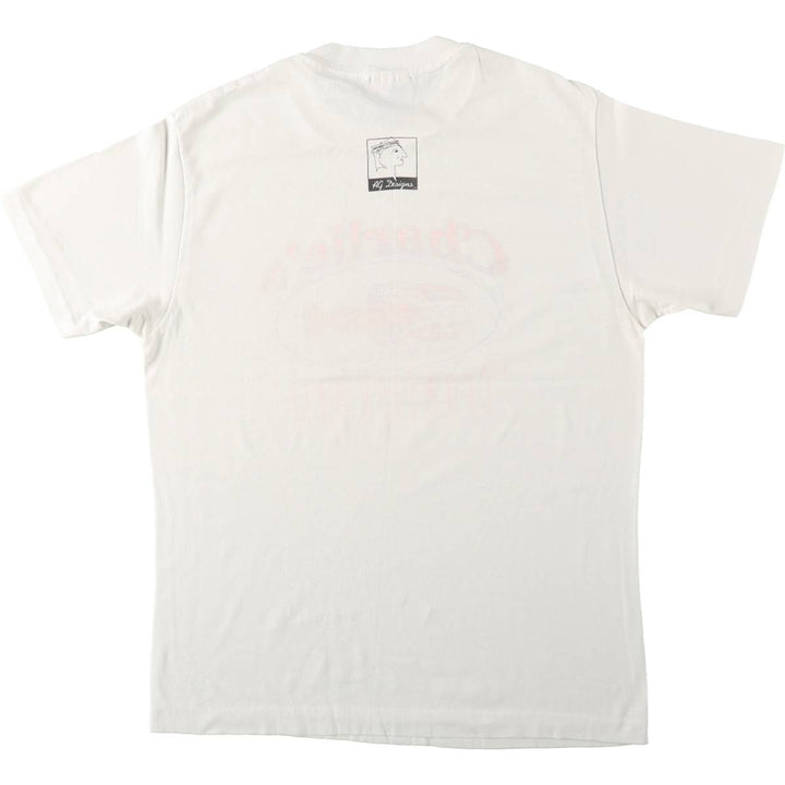 90'S Tee Jays selec-T Charlie's Advertising T-Shirt Made in USA Men's L equivalent Vintage polyester white type Vintage Second Hand