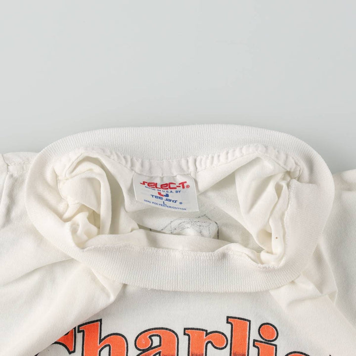 90'S Tee Jays selec-T Charlie's Advertising T-Shirt Made in USA Men's L equivalent Vintage polyester white type Vintage Second Hand
