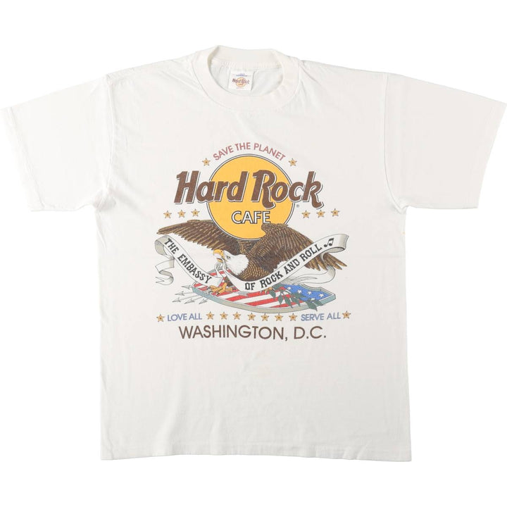HARD ROCK CAFE Eagle Pattern Advertising T-Shirt, Made in USA, Men's Size L (approx.), Vintage cotton white type Vintage Second Hand