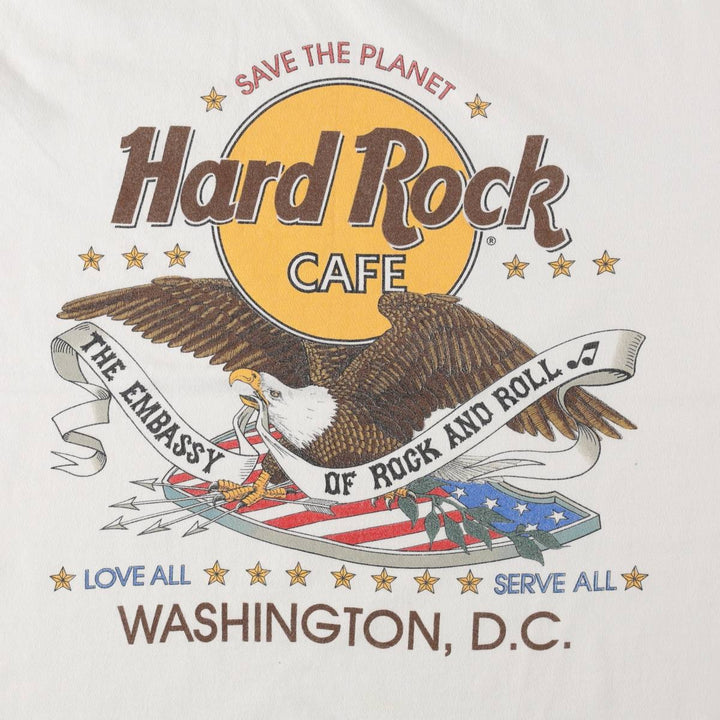HARD ROCK CAFE Eagle Pattern Advertising T-Shirt, Made in USA, Men's Size L (approx.), Vintage cotton white type Vintage Second Hand