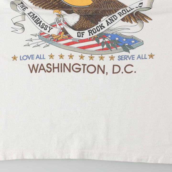 HARD ROCK CAFE Eagle Pattern Advertising T-Shirt, Made in USA, Men's Size L (approx.), Vintage cotton white type Vintage Second Hand