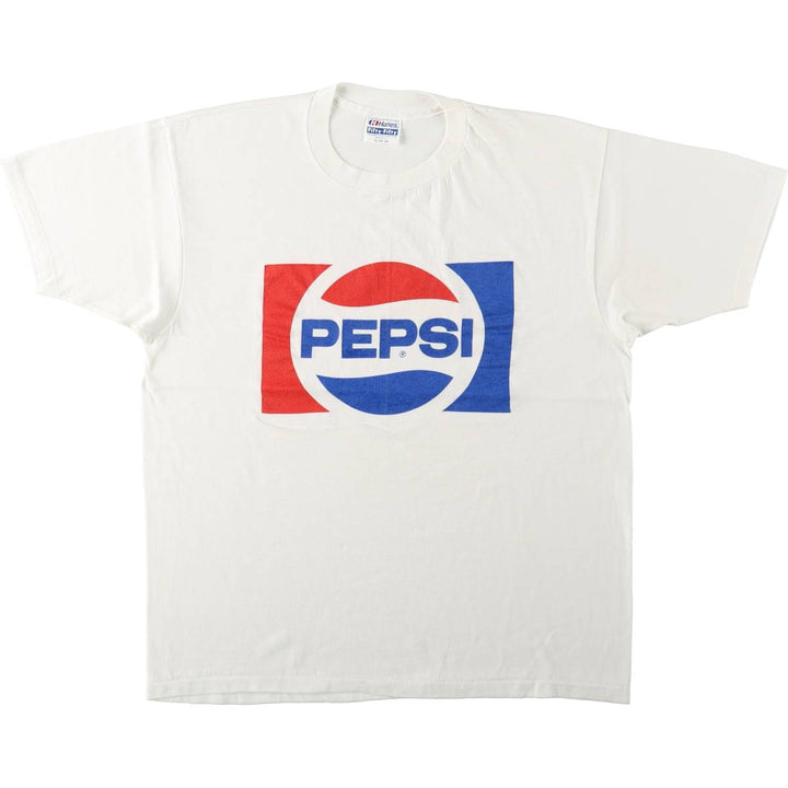 90'S Hanes Fifty-Fifty Blue Tag Pepsi Advertising T-Shirt, Made in USA, Men's XL equivalent, Vintage cotton white type Vintage Second Hand