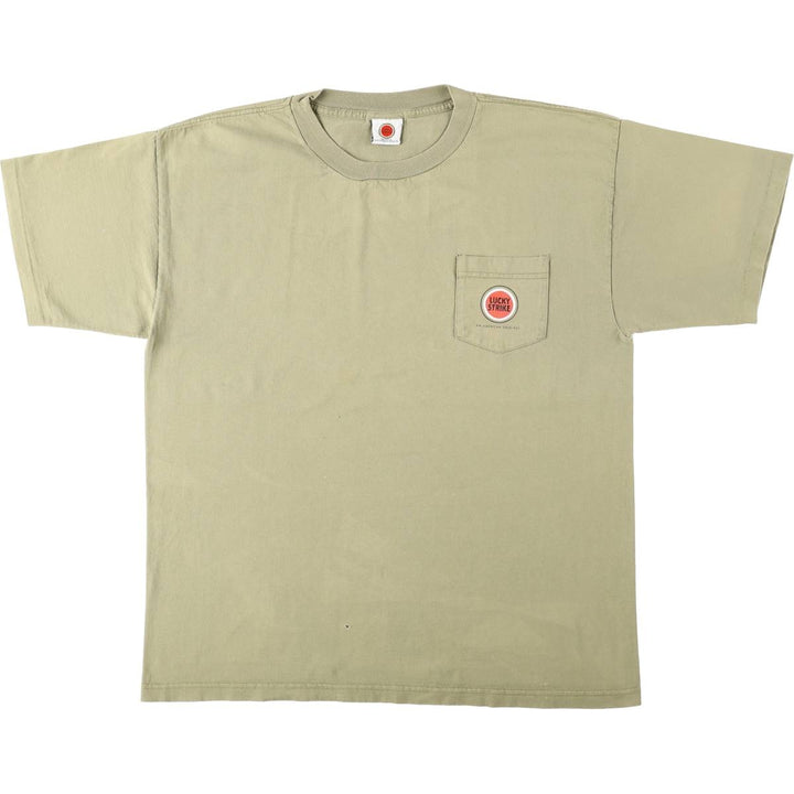 90'S LUCKY STRIKE advertising T-shirt, Made in USA, Men's XL equivalent, Vintage cotton Khaki type Vintage Second Hand