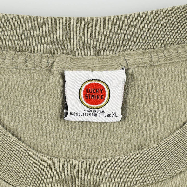 90'S LUCKY STRIKE advertising T-shirt, Made in USA, Men's XL equivalent, Vintage cotton Khaki type Vintage Second Hand
