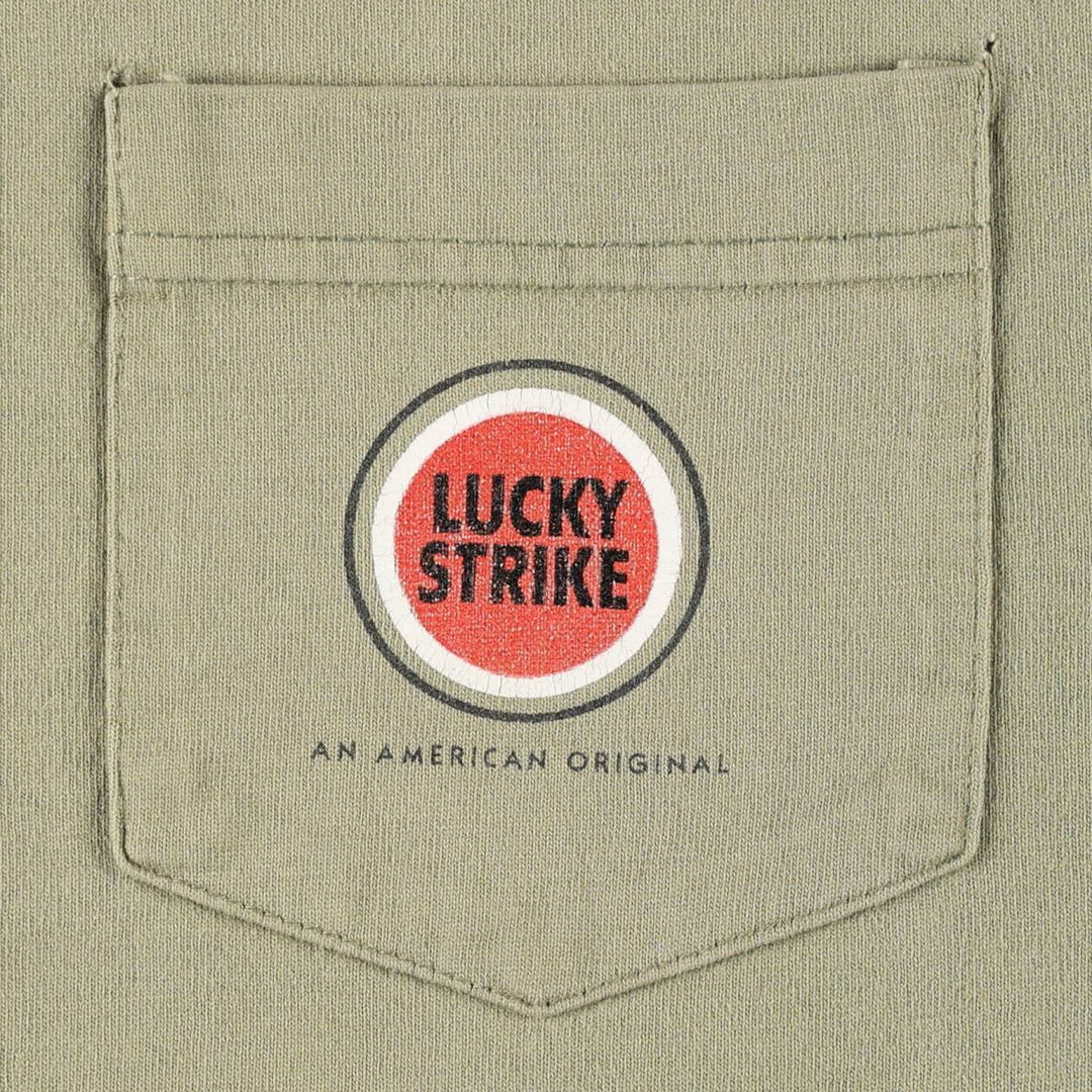 90'S LUCKY STRIKE advertising T-shirt, Made in USA, Men's XL equivalent, Vintage cotton Khaki type Vintage Second Hand