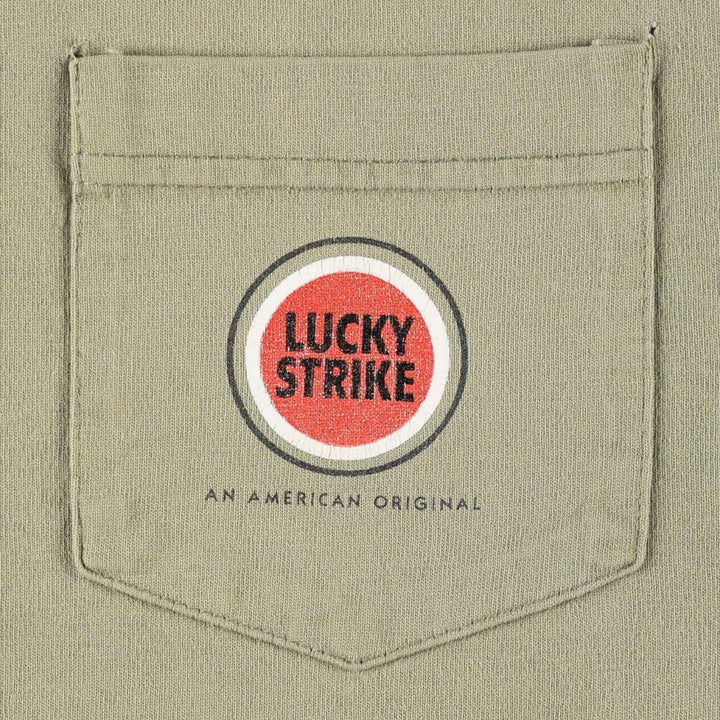 90'S LUCKY STRIKE advertising T-shirt, Made in USA, Men's XL equivalent, Vintage cotton Khaki type Vintage Second Hand