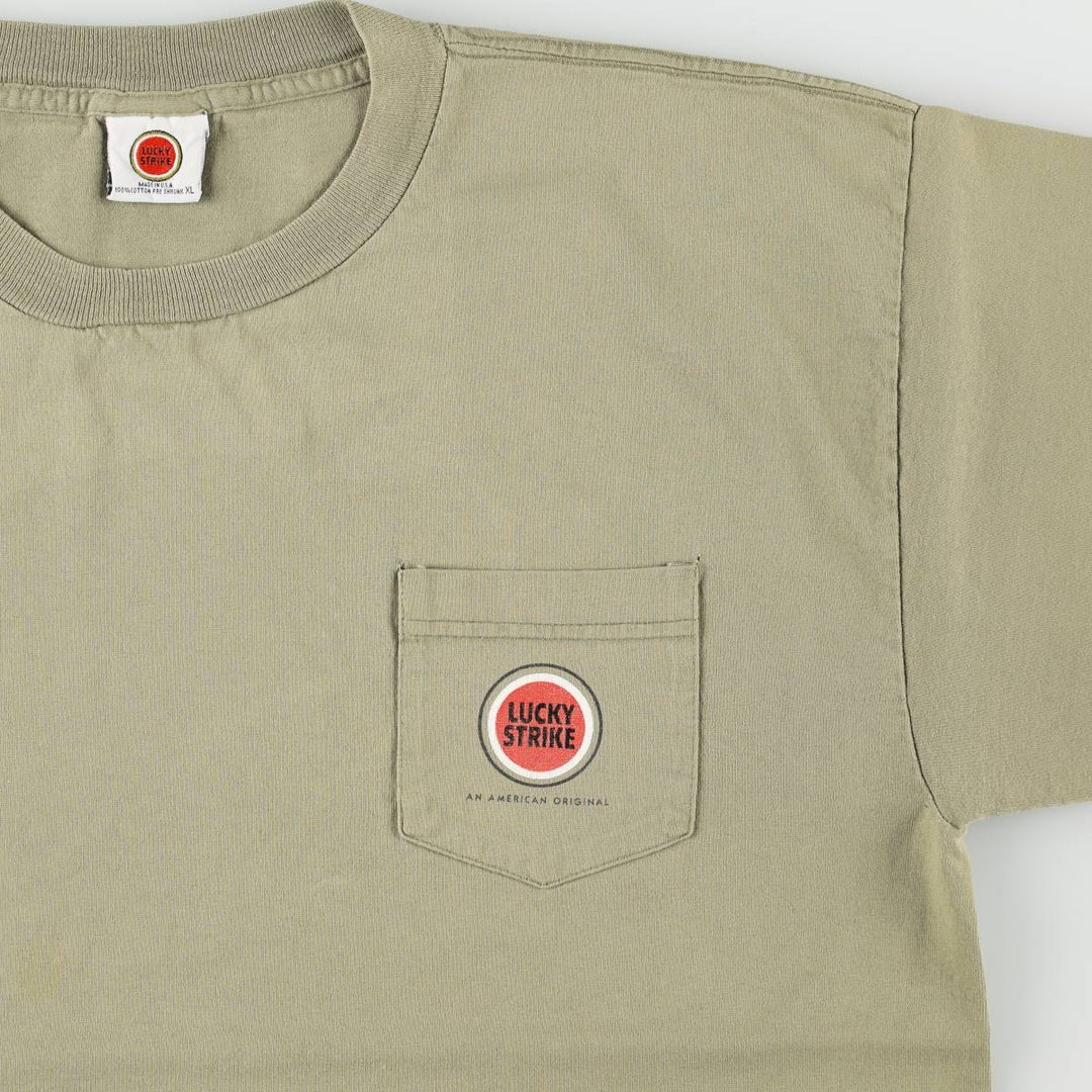 90'S LUCKY STRIKE advertising T-shirt, Made in USA, Men's XL equivalent, Vintage cotton Khaki type Vintage Second Hand