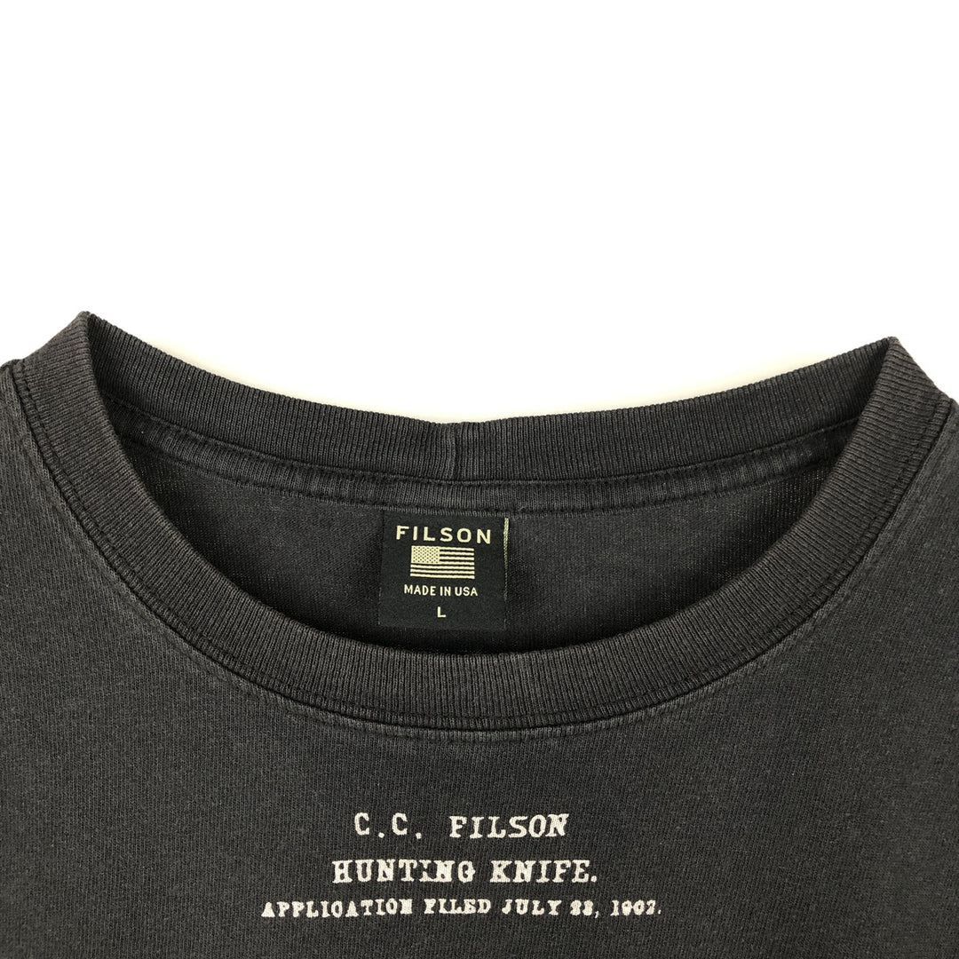 Filson printed T-shirt, made in USA, men's size L. cotton black type Vintage Second Hand