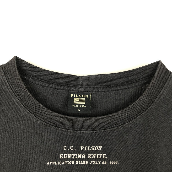Filson printed T-shirt, made in USA, men's size L. cotton black type Vintage Second Hand