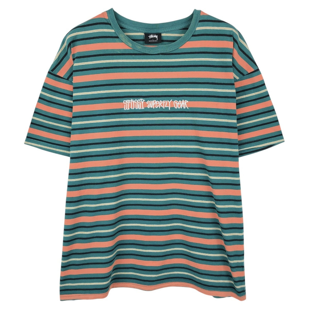 Stussy Multi-Striped Surf Skate T-Shirt, Men's Size L (approx.) cotton green type Vintage Second Hand