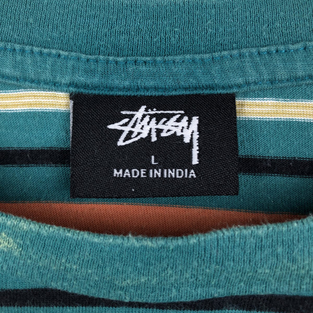 Stussy Multi-Striped Surf Skate T-Shirt, Men's Size L (approx.) cotton green type Vintage Second Hand