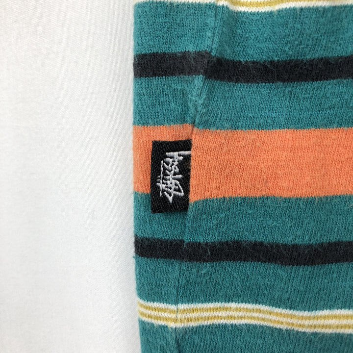 Stussy Multi-Striped Surf Skate T-Shirt, Men's Size L (approx.) cotton green type Vintage Second Hand