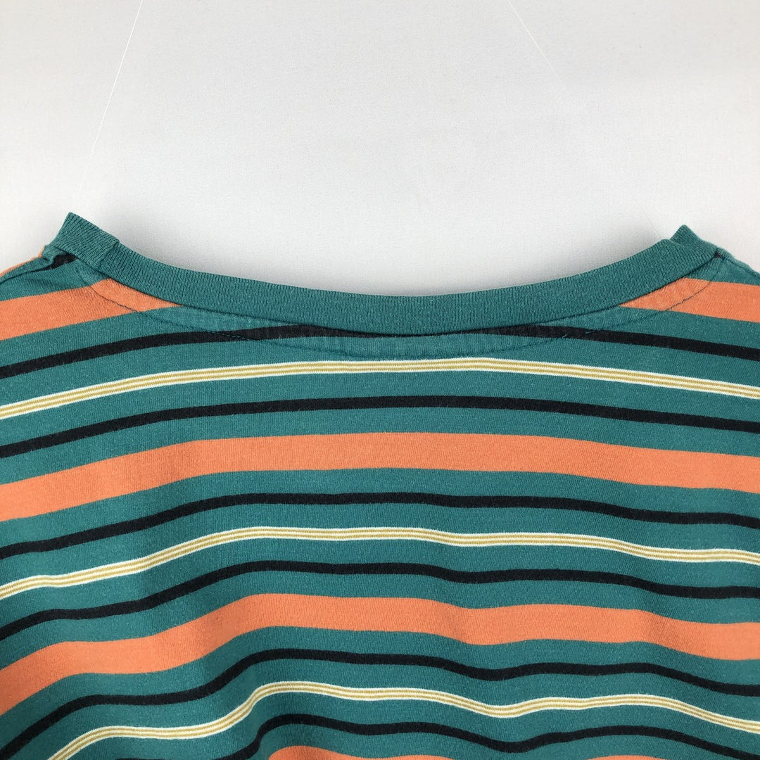 Stussy Multi-Striped Surf Skate T-Shirt, Men's Size L (approx.) cotton green type Vintage Second Hand