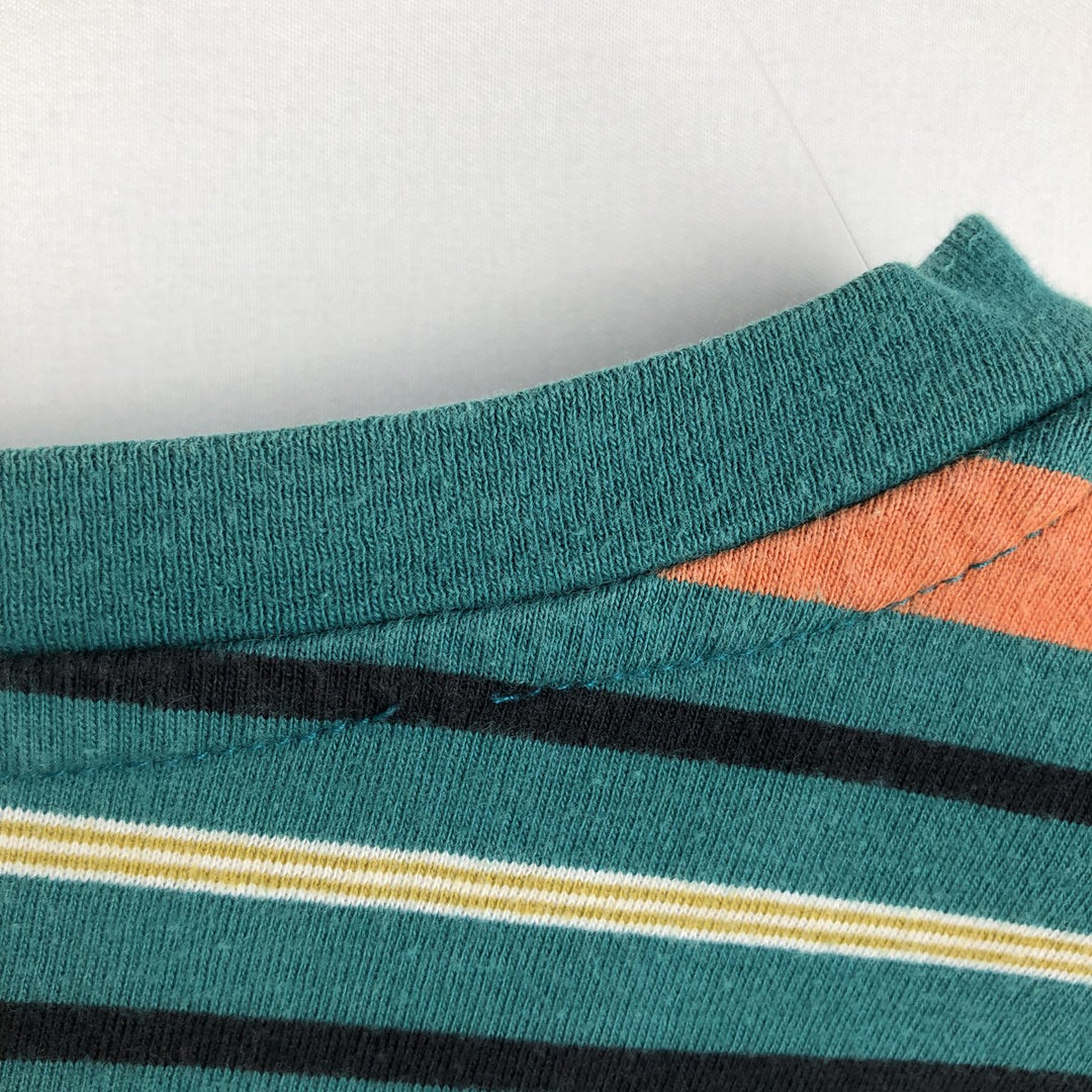 Stussy Multi-Striped Surf Skate T-Shirt, Men's Size L (approx.) cotton green type Vintage Second Hand