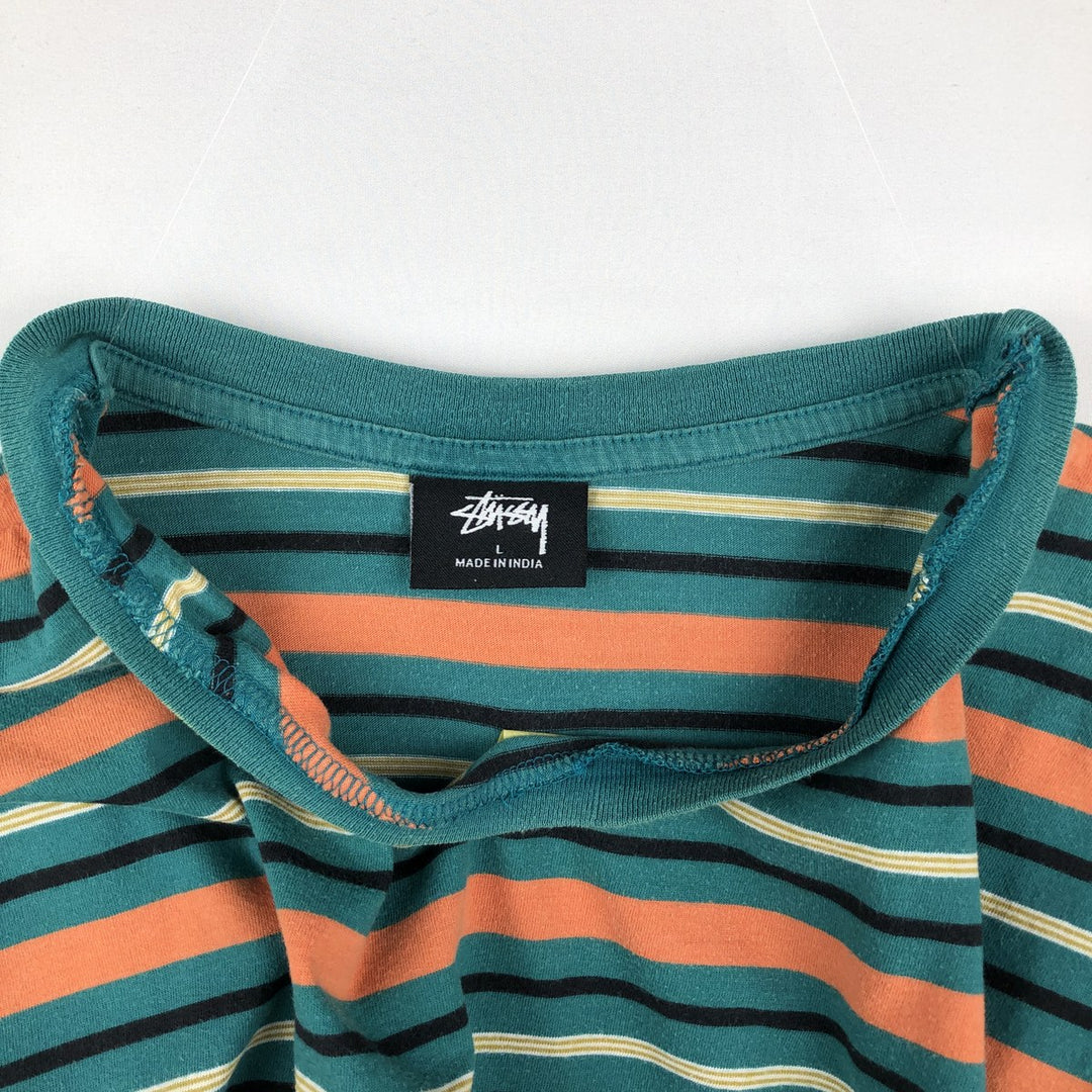 Stussy Multi-Striped Surf Skate T-Shirt, Men's Size L (approx.) cotton green type Vintage Second Hand