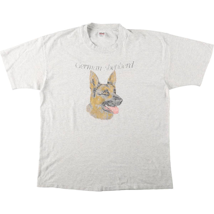 90'S Anvil German Shepherd Dog Print Animal T-Shirt, Made in USA, Men's XXL equivalent, Vintage cotton gray type Vintage Second Hand