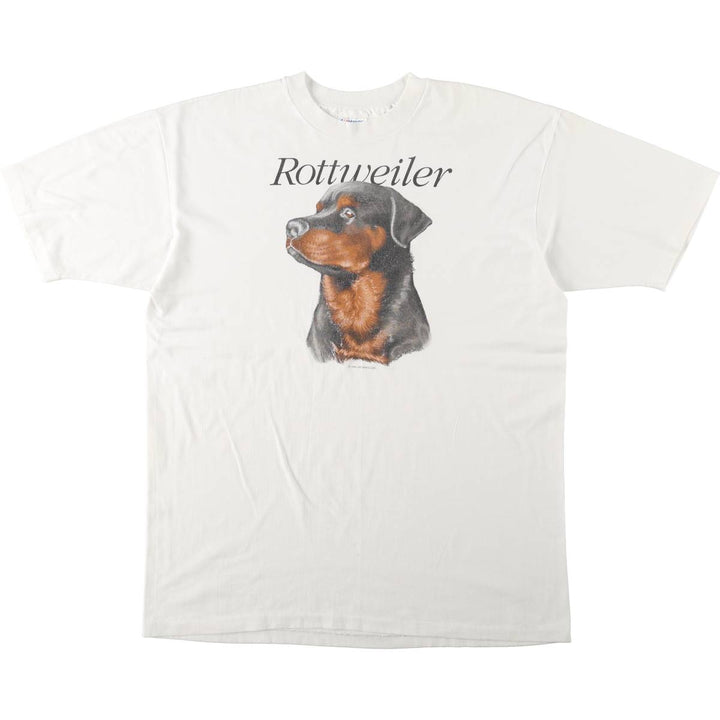 80'S Hanes Fifty-Fifty Blue Tag Rottweiler Dog Print Animal T-Shirt, Made in USA, Men's XL (approx.) cotton white type Vintage Second Hand