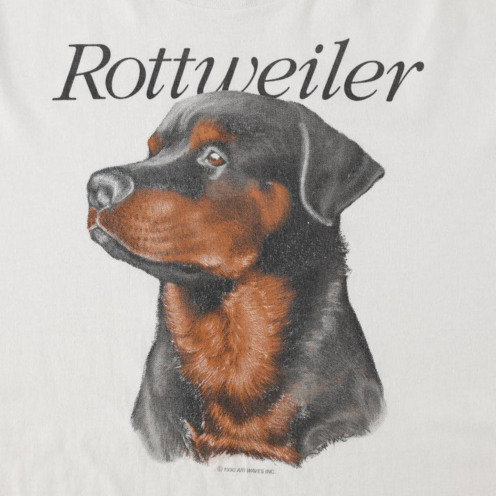 80'S Hanes Fifty-Fifty Blue Tag Rottweiler Dog Print Animal T-Shirt, Made in USA, Men's XL (approx.) cotton white type Vintage Second Hand