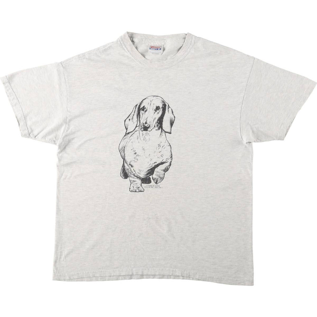 90s-00'S Hanes BEEFY-T Dog Print Animal T-Shirt, Men's Size L (approx.) cotton gray type Vintage Second Hand