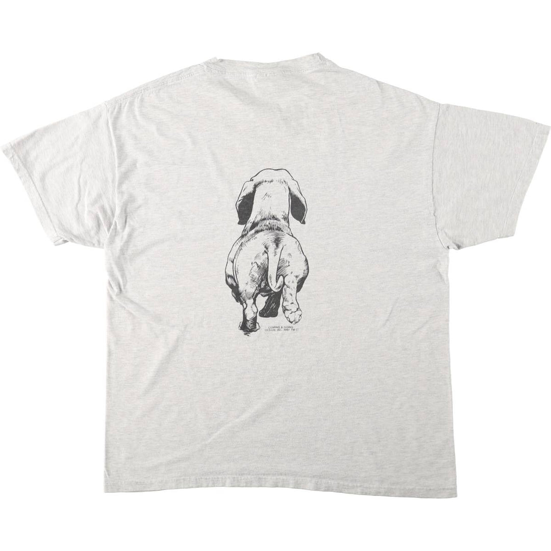 90s-00'S Hanes BEEFY-T Dog Print Animal T-Shirt, Men's Size L (approx.) cotton gray type Vintage Second Hand
