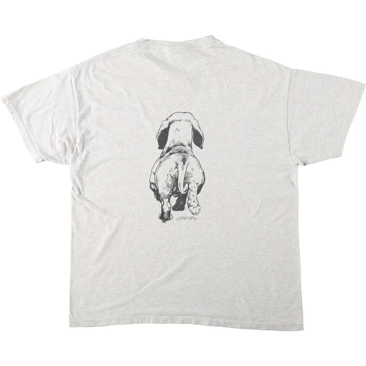 90s-00'S Hanes BEEFY-T Dog Print Animal T-Shirt, Men's Size L (approx.) cotton gray type Vintage Second Hand