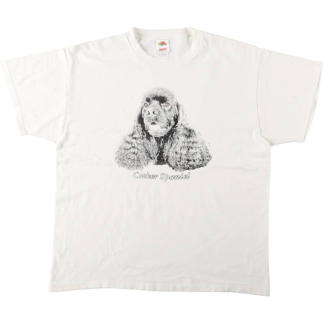 Fruit of the Loom Cocker Spaniel Dog Print Animal T-Shirt, Men's Size XL (approx.) cotton white type Vintage Second Hand