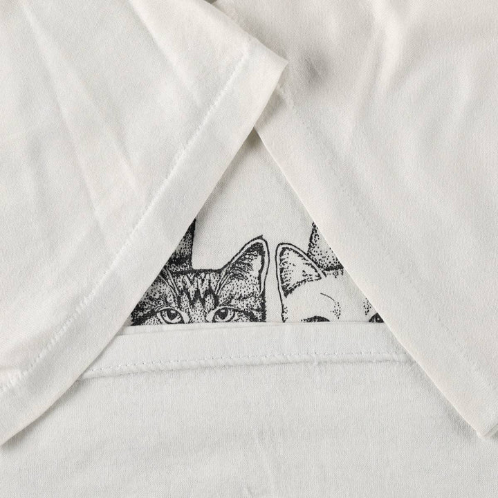 80'S Jerzees Cat Pattern Animal T-Shirt, Made in USA, Men's XL equivalent, Vintage cotton white type Vintage Second Hand