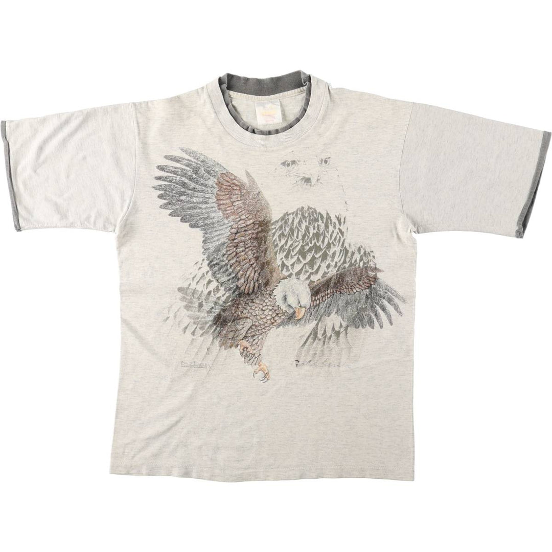 Eagle Pattern Animal T-Shirt, Made in USA, Men's Size M (Equivalent), Vintage cotton gray type Vintage Second Hand