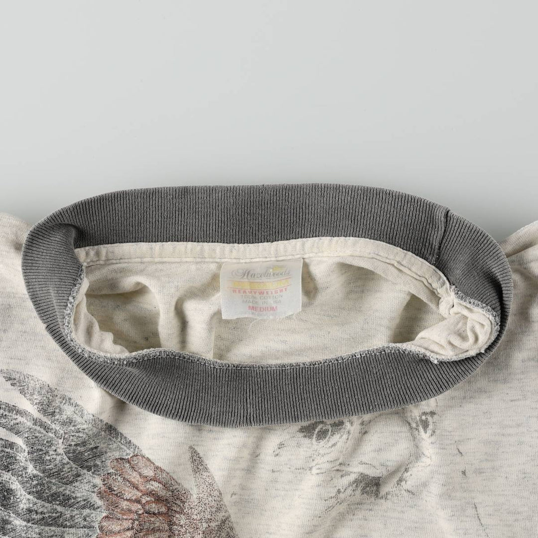 Eagle Pattern Animal T-Shirt, Made in USA, Men's Size M (Equivalent), Vintage cotton gray type Vintage Second Hand
