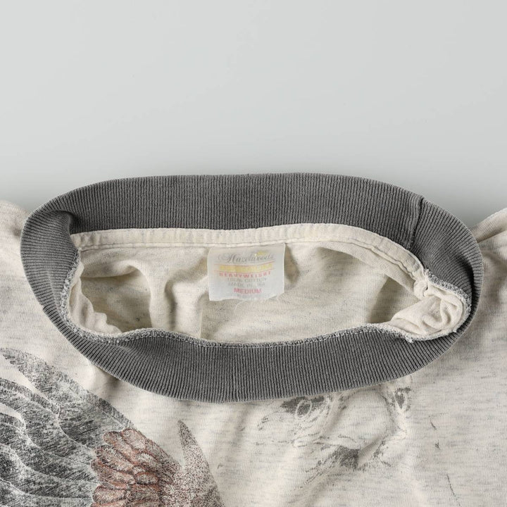 Eagle Pattern Animal T-Shirt, Made in USA, Men's Size M (Equivalent), Vintage cotton gray type Vintage Second Hand