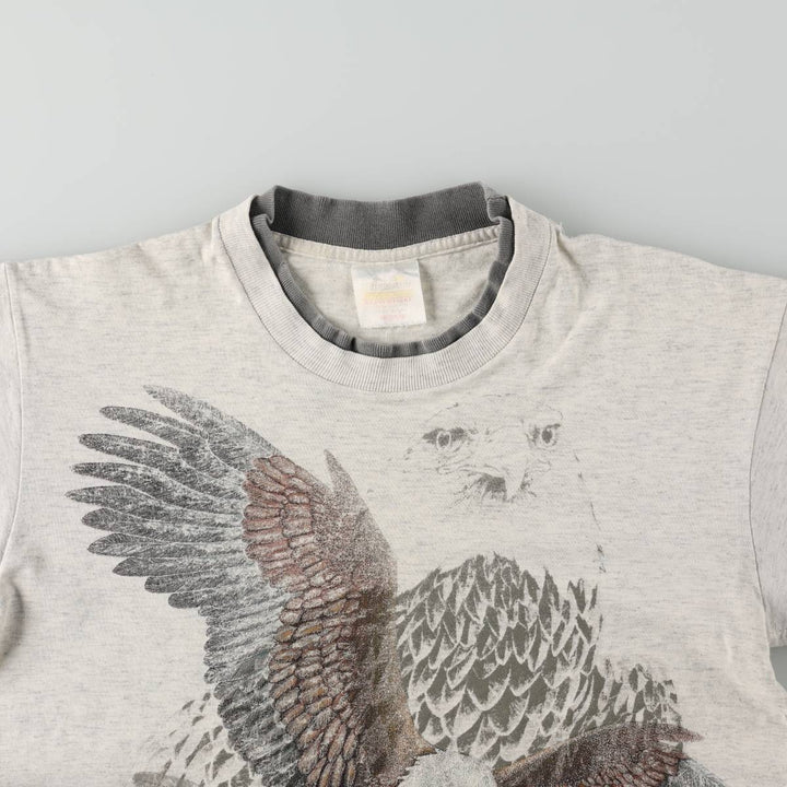 Eagle Pattern Animal T-Shirt, Made in USA, Men's Size M (Equivalent), Vintage cotton gray type Vintage Second Hand