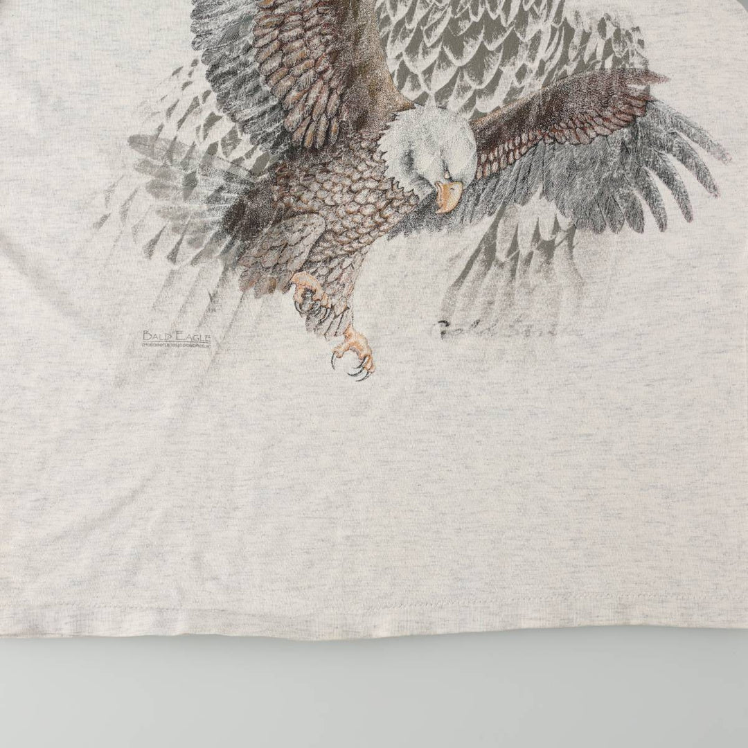 Eagle Pattern Animal T-Shirt, Made in USA, Men's Size M (Equivalent), Vintage cotton gray type Vintage Second Hand